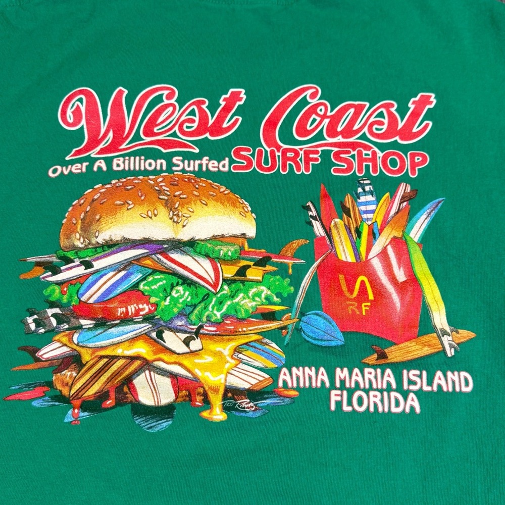 West Coast Surf Shop Anna Maria Island Florida Burger T-Shirt Green Mens‎ Small